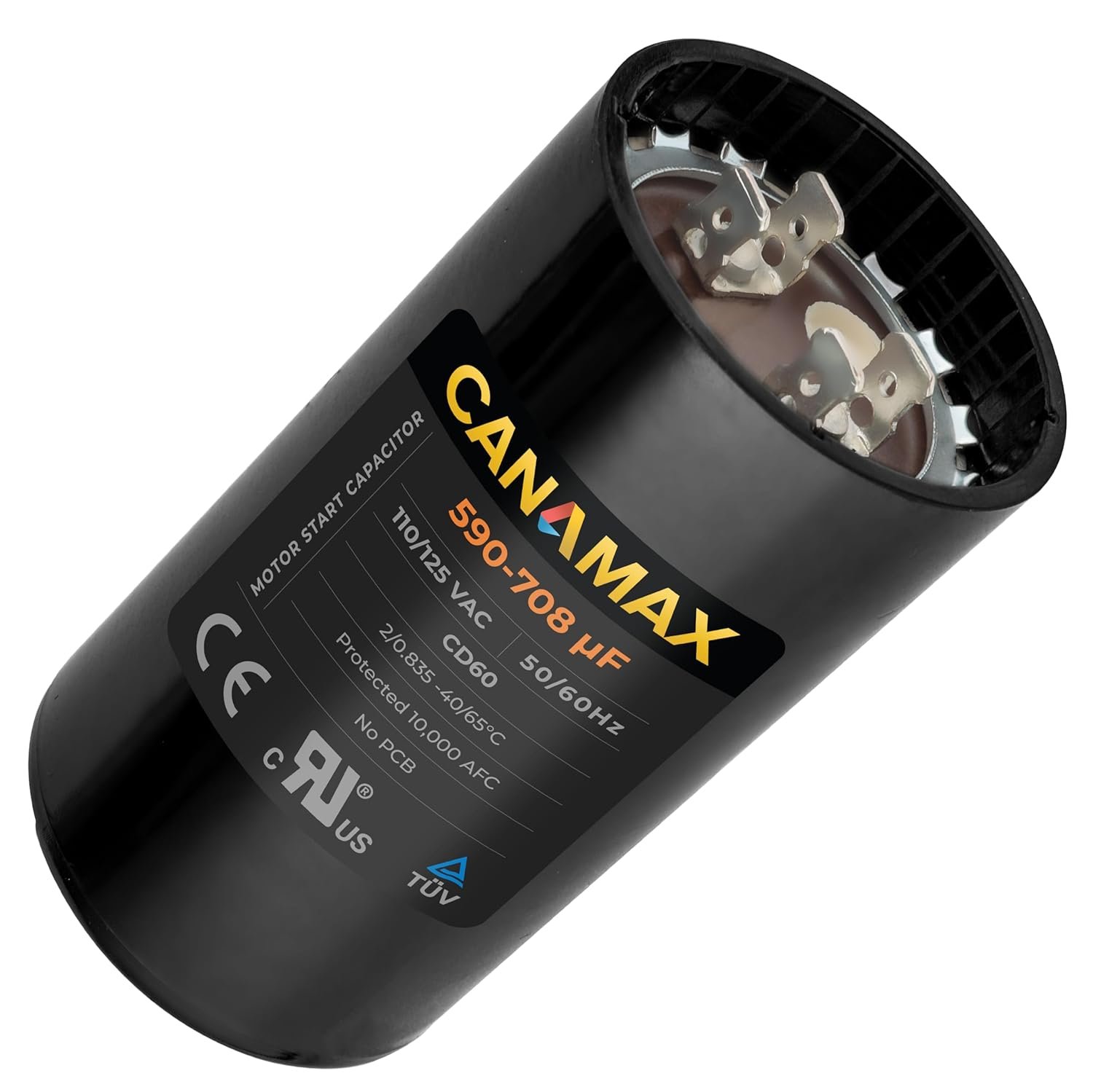 Canamax 590-708 MFD uf 50/60 Hz 110-125 VAC Volts Round Start Capacitor – Compatible with AC Motor Run or Fan Start and Cool or Heat Pump Air Conditioner – Replaces 6FLL3 2MDU7 CAP-590-110