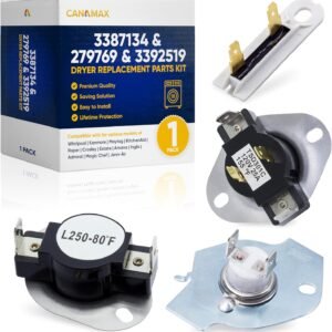 Canamax 279769 Dryer Thermal Cut-Off Kit, 3387134 Dryer Thermostat and 3392519 Dryer Thermal Fuse - Compatible with Whirlpool Kenmore Maytag Dryers - Replaces 3977394 3390291 PS345113 AP6008325