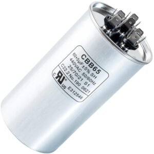 Canamax 60+5 MFD uf ±5% 370/440 Volt VAC Dual Run Start Round Capacitor - Compatible with Condenser Straight Cool or Heat Pump Air Conditioner